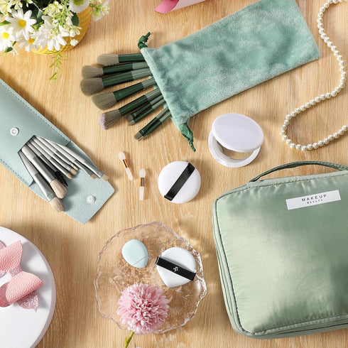 28 Pcs Women Makeup Set Makeup Bag with Makeup Brushes Premium Synthetic Brush and Mirror for Women Travel Reusable Cosmetic(Sage Green)...
