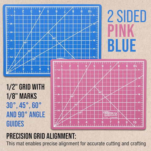 U.S. Art Supply 9" x 12" Self-Healing Cutting Mat 5-Ply - Double-Sided Pink/Blue Craft Mat, Non-Slip Cutting Mats for Crafts, Sewing, Quilting, Sc...