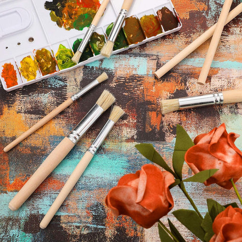 Wooden Stencil Brushes Natural Stencil Bristle Brushes Dome Art Painting Brushes Wood Paint Template Brush for Acrylic Oil Watercolor Art Painting...