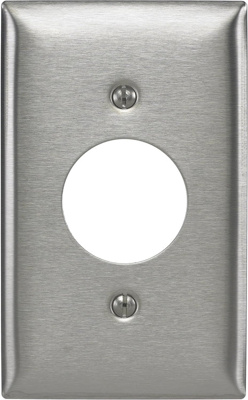 Bryant Electric SS7 1-Gang, 1-Single Receptacle Diameter Opening, Standard Size 302/304 Stainless Steel Wallplate, 1.40" (35.6mm), With Removable ...