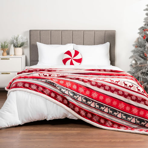 PAVILIA Premium Christmas Sherpa Throw Blanket | Christmas Decoration Reindeers, Fleece, Plush, Warm, Cozy Reversible Microfiber Holiday Blanket 5...
