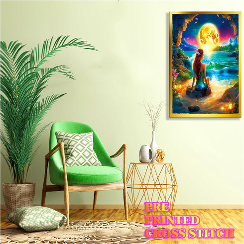 ROSTITCH Stamped Cross Stitch Kits- The Beautiful Mermaid Princess Cross Stitch Kits for Beginners Adults Needlepoint Cross-Stitch,Needlecrafts Em...