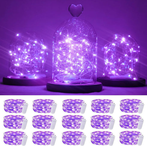 15 Packs 20 Led Purple Fairy Lights Battery Operated 6.6ft Silver String Lights Waterproof Firefly Starry Light for DIY Table Centerpieces Wedding...