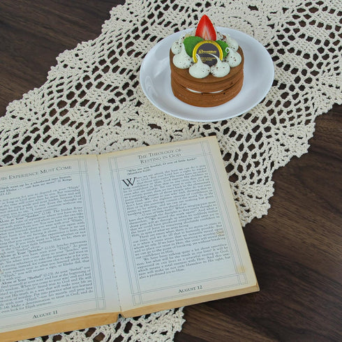 kilofly Handmade Crochet Lace Rectangular Table Runner 11 x 43 Inch, Beige...