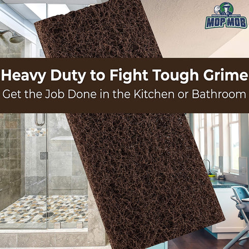 Heavy Duty XL Brown Scouring Pad 2 Pack. 10 x 4.5in Large Multipurpose Nylon Scrubbing Sponges. Clean Bathrooms, Kitchens, Counters and Floors to ...