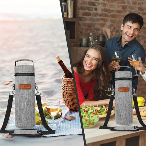 opux Wine Bag Single Bottle Carrier Tote, Insulated Wine Cooler Bag for Travel Picnic Beach with Shoulder Strap, Thermal One Bottle Holder Carryin...