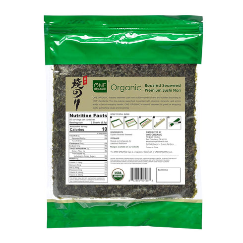 ONE ORGANIC Sushi Nori Premium Roasted Organic Seaweed (50 Full Sheets)...
