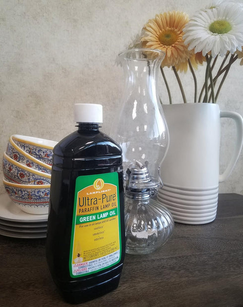 Lamplight ¼ Gallon (32 oz) Ultra-Pure Lamp Oil Green - Liquid Paraffin Oil for Indoor use, sootless, smokeless and odorless, Emergency kit Green...