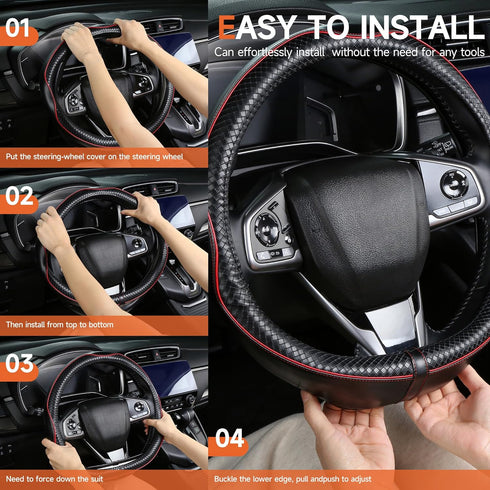 Steering Wheel Cover?Black with Red line?Anti-Slip, Safety, Soft, Sports Style, Leather Steering Wheel Cover, Adaptable to 14.5-15 inches Steering...