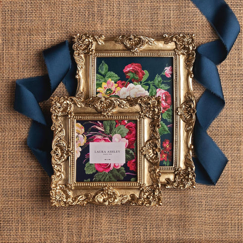 Laura Ashley 4x4 Gold Ornate Textured Hand-Crafted Resin Picture Frame with Easel & Hook for Tabletop & Wall Display, Decorative Floral Design Hom...