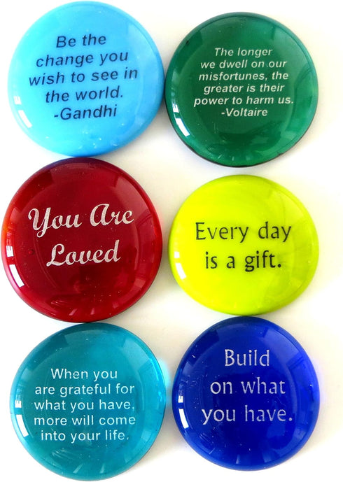 Lifeforce Glass Encouragement Stones, Motivational and Inspirational Quotes and Sayings on Translucent and Opaque Glass Stones, Set of 6...