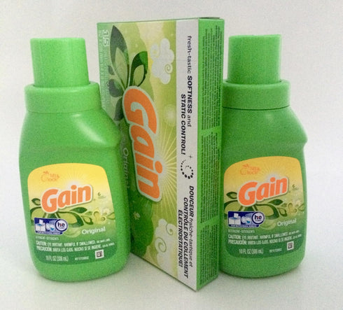 (2) Gain Original Laundry Detergent 10 Oz Travel Size Pack Plus Gain Dryer Sheets, Original Scent 15ct...