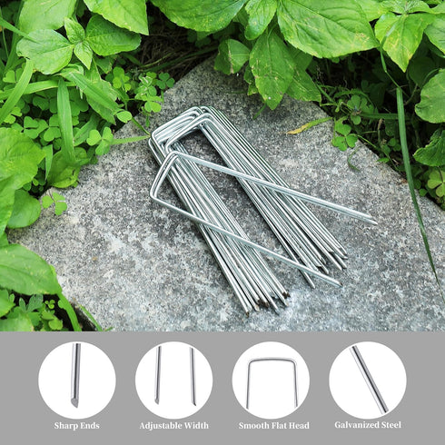 Garden Stakes, 6 Inch Galvanized Steel Landscape Staples, U-Shaped Ground Stakes, Stakes for Landscaping Securing Weed Barrier Fabric, Irrigation ...