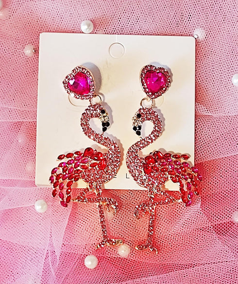 Pink Flamingo Earrings for Women - Fun and Sparkly Crystal Earring Accessories - Dangle Drop Flamingo Jewelry – Gorgeous Glam Pink Flamingo Earrin...