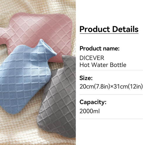 Hot Water Bottle with Soft Cover, 2L Hot Water Bag, Hot and Cold Therapies for Sore Muscles, Menstrual Cramps, Neck and Shoulder Pain Relief, Grea...