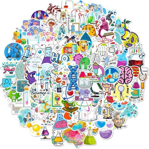 100Pcs Laboratory Stickers for Water Bottles Vinyl Waterproof Cute Cartoon Science Stickers for Kids Physical Chemistry Rewards Decals for Laptop ...