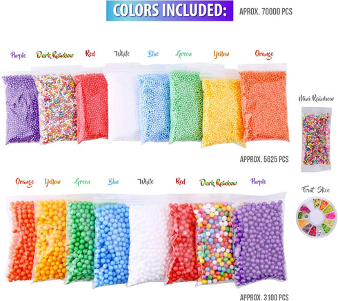 Slime Foam Beads Floam Balls – 18 Pack Microfoam Beads Kit 0.1-0.14 and 0.28-0.35 inch Colors Rainbow Fruit Beads Craft Add ins Homemade DIY Kids ...