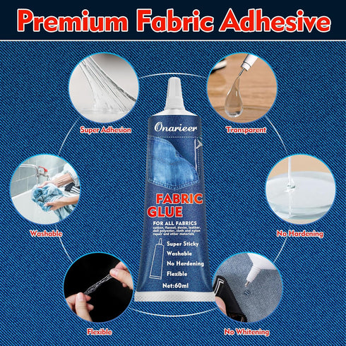 60ml Fabric Glue, Fabric Glue Permanent Clear Washable for Patches Drying Waterproof Fabric Adhesive Glue for All Fabrics, Clothes, Cotton, Flanne...