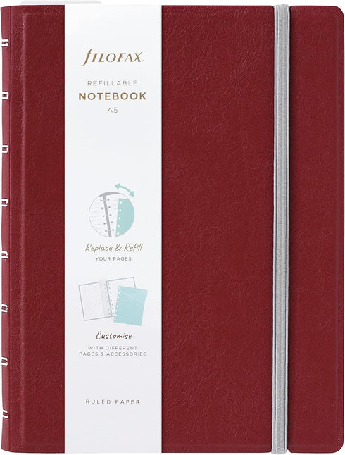 Filofax Contemporary Collection, Refillable Notebook, A5 Size, 112 Ruled, Repositionable Pages, 56 Sheets, Burgundy (B115121U)...