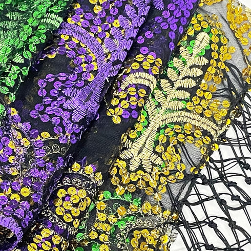 QLINLEAF Mardi Gras Shawl Scarf Sequin Mardi Gras Outfit for Women with Headband and Earrings Canival Party Favor...