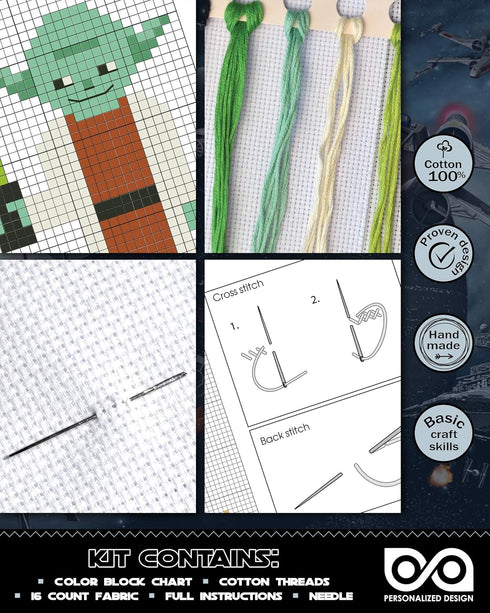 Personalized.Design Counted Cross Stitch Kit “Star Wars: Master Yoda” - DIY Hand Embroidery Bookmark...