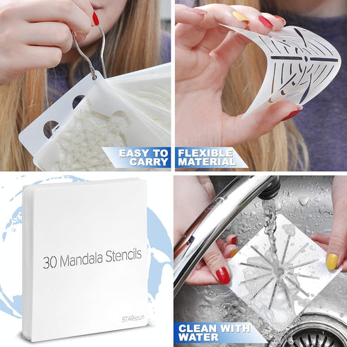 STARspun Art Stencils for Painting - 30 Piece Mandala Stencil Set 4x4" in Size - Great as Wall Stencil, Tile Stencil, Floor Stencil, Stencils for ...