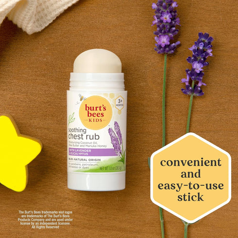 Burt's Bees Kids Chest Rub Stick, Coconut Oil, Shea Butter and Manuka Honey Lavender & Eucalyptus, White, 1 Ounce...