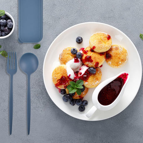 Reusable Utensil Set with Case, 2 Sets Plastic Portable Travel Utensils, Knives Chopsticks Spoons and Forks Set Camping Cutlery (blue, green)...