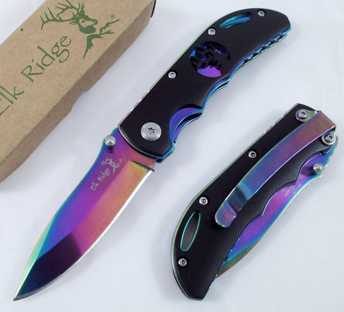 Wild Turkey Handmade Rainbow Frame with Black Overlay with Elk Cutout Knife...