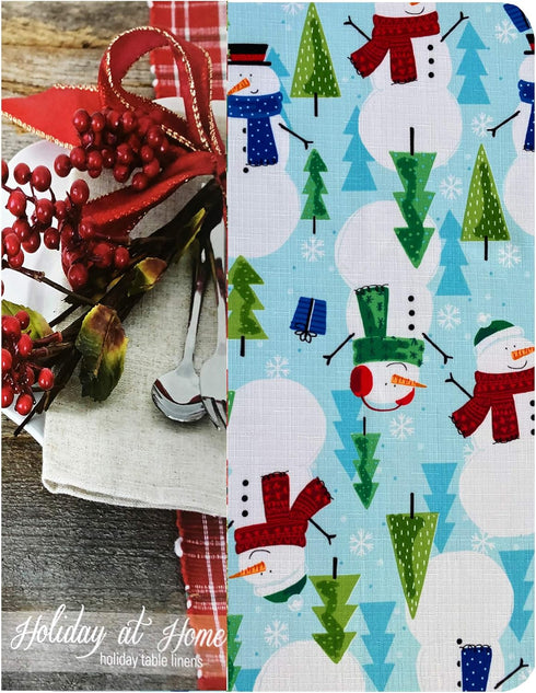 Newbridge Blue Snowman Fun Christmas Fabric Napkins, Cheerful Snowmen and Evergreen Tree Print Xmas Soil Resistant, No Iron Easy Care Tablecloth, ...