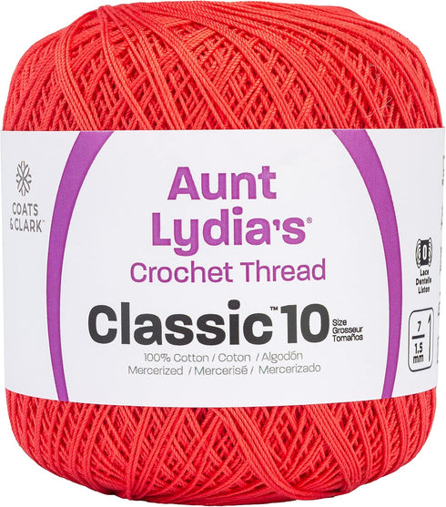 Aunt Lydia Classic Crochet Thread, Bright Coral...