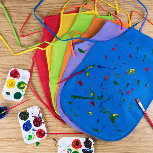 Children's Artists Fabric Aprons Non-Mess - Kitchen, Classroom, Community Event, Crafts & Art Painting Activity. Safe Clean 12 Pack Assorted Color...