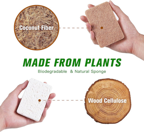Natural Kitchen Sponge 12 Packs - Biodegradable Sponge - Eco-Friendly Sponge for Sustainable Living - Compostable Wood Cellulose and Coconut Washi...