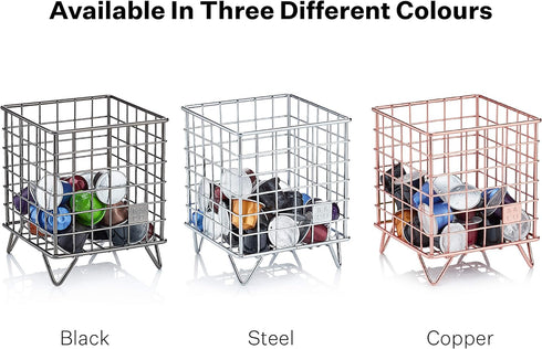 Barista & Co Coffee Pod Cage - Stainless Steel Large Capacity 80+ Coffee Capsule Holder - Copper with Stamp Logo Coffee Pod Storage Compatible wit...