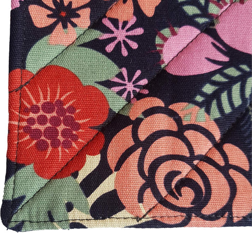 CUSHYSTORE Canvas Pot Holder Oven Pads Potholders Navy Blue for Cooking Kitchen 7.75", 2 Pack (Exotic Flower)...