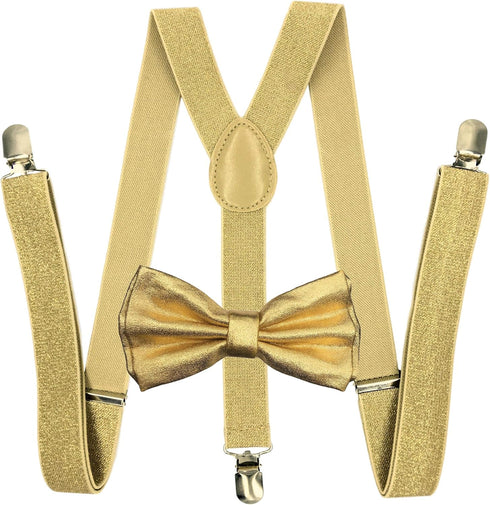 Gold Metallic Mens Bow Tie and Suspenders Set Glitter Prom, Gold, Size One Size...