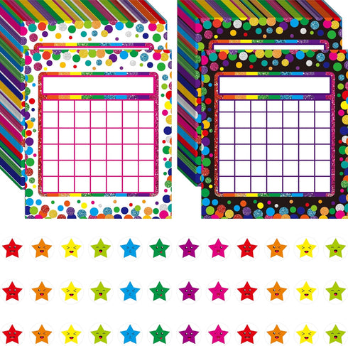 90 Pack Classroom Incentive Chart, 2 Colorful Designs with 2640 Star Stickers for Classroom Teaching or Family Using...