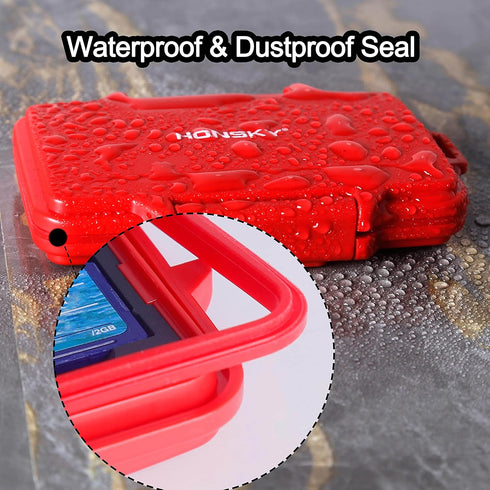 SD Card Holder, Honsky Waterproof Memory Card Holder Case for SD Cards, Micro SD Cards, SDHC SDXC, Red...