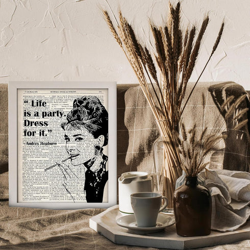 Posterizer 1 pcs-Life is a Party-Audrey Hepburn quote-Quotes and Poems-Famous Figures Art Collection-Decor for Home & Office- UNFRAMED Wall Art...