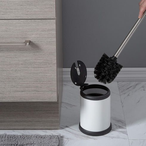 Bath Bliss Toilet Brush and Holder | Self Closing Lid | 360 Degree Brush Head | Bathroom Cleaning | Compact Size | Storage and Organization | Whit...