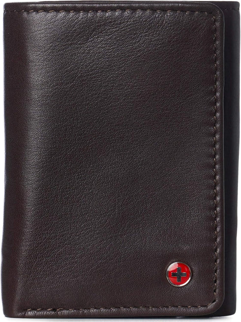 Alpine Swiss RFID Mens Theo Trifold Wallet Deluxe Capacity With Divided Bill Section Camden Collection Soft Nappa Brown...