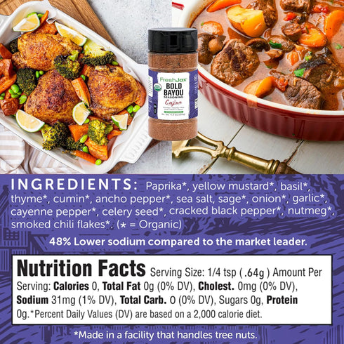 FreshJax Organic Cajun Seasoning (4.3 oz Bottle) | Non GMO, Gluten Free, Keto, Paleo, No Preservatives Bold Bayou Blend - Cajun Spice...