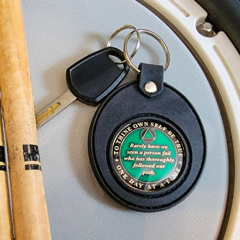 AA Coin Holder Keychain | Displays Both Sides of Sobriety Chips, Medallions, Recovery Coins, and Tokens | Also Fits Apple Airtag | Waterproof Scra...