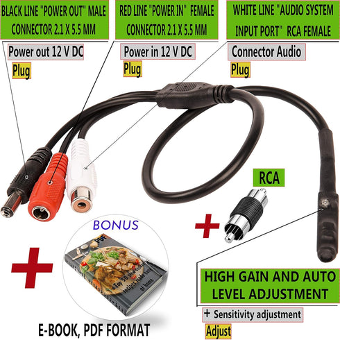 CCTV Microphone Security Microphone Audio Microphone Tiny Outdoor CCTV Surveillance Microphone RCA Microphone DVR with High Sensitive Preamp Ampli...