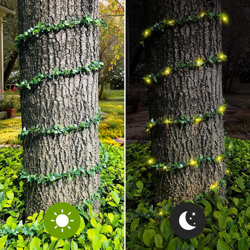 Battery Operated Vine String Lights, 33 Ft 100Led 8 Modes, Warm White Light with Green Vine, Suitable for Indoor and Outdoor, Wedding, Garden, Par...