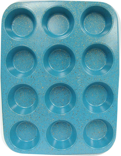 casaWare Ceramic Coated NonStick 12 Cup Muffin Pan (Blue Granite)...