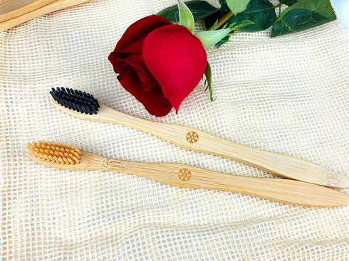 Bamboo Toothbrush Medium Bristle, 10Pcs Biodegradable Bulk Wooden Toothbrushes...