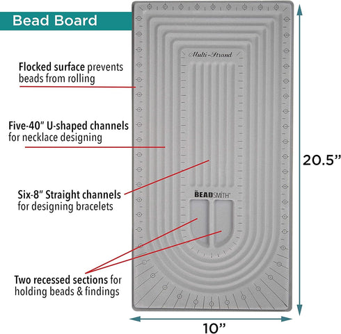 The Beadsmith Bead Board, Grey Flocked, 5 U-Shape and 6 Straight Channels, 10 x 20.5 inches, Design Boards for Creating Bracelets, Necklaces and O...