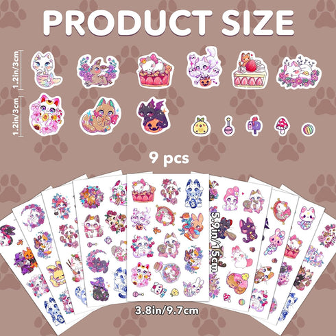 Cute Cats Water Bottle Stickers for Kids Glow in The Dark, 140 PCS Vinyl Waterproof Kitty Stickers Pack for Laptop Skateboard Phone Case, Cute Kit...