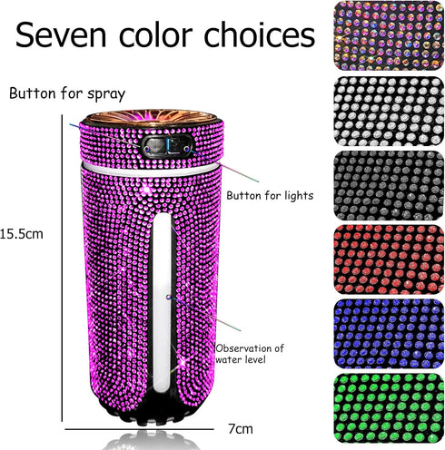 Bling Crystal Car Diffuser Humidifier, USB car Essential Oil Diffuser,Car Diffuser Humidifier Aromatherapy,2 Mist Modes,Portable Mini humidifier f...